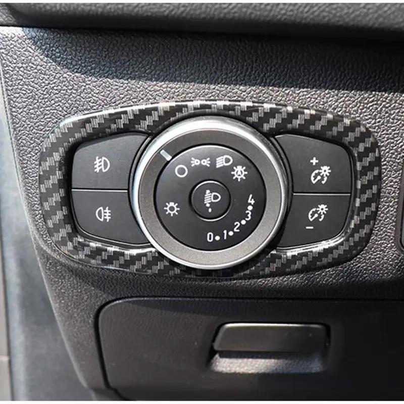 For Ford Focus For Ford Fiesta MK8 2017 2018 Carbon Fiber Car Headlight Head Lamp Switch Cover Trim Inner Accessories