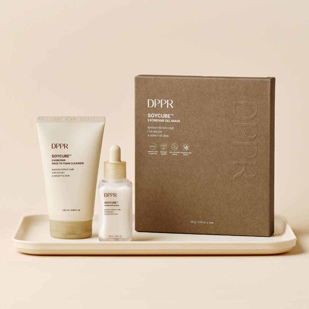 DPPR Soy Cube Exo Repair Soy Milk Pack-to-Foam Cleanser 120ml + Soy Milk Serum 50ml + Soy Milk Gel Mask 4 Sheets Set