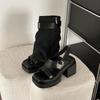 Designer Women's Cool Boots Fashion Belt Buckle Mid-calf Boots 2026Summer New Gladiator Sandals Open-toed Thick Heeled Sandalias