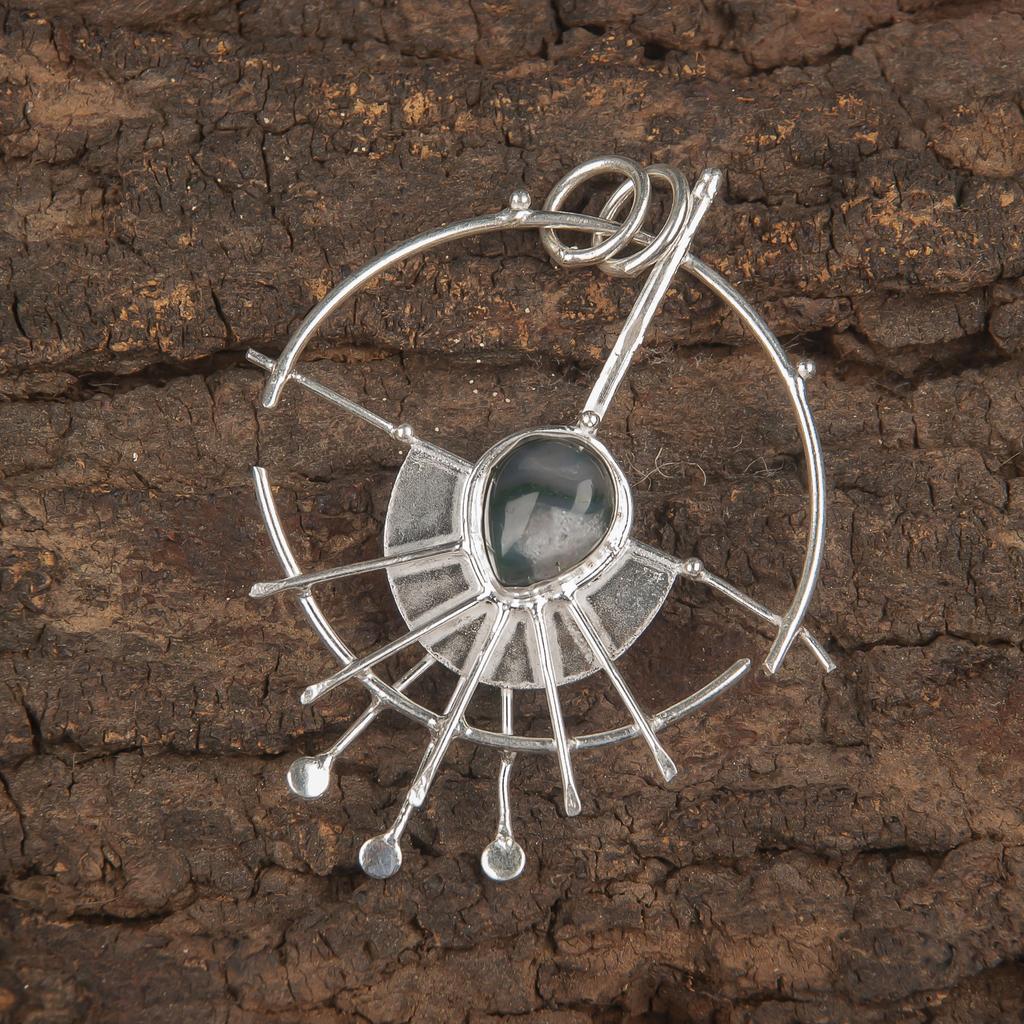 Moss Agate Pendant, Gemstone Jewelry 925 Solid Sterling Silver Pendant, Gift For Women Handmade Pendant