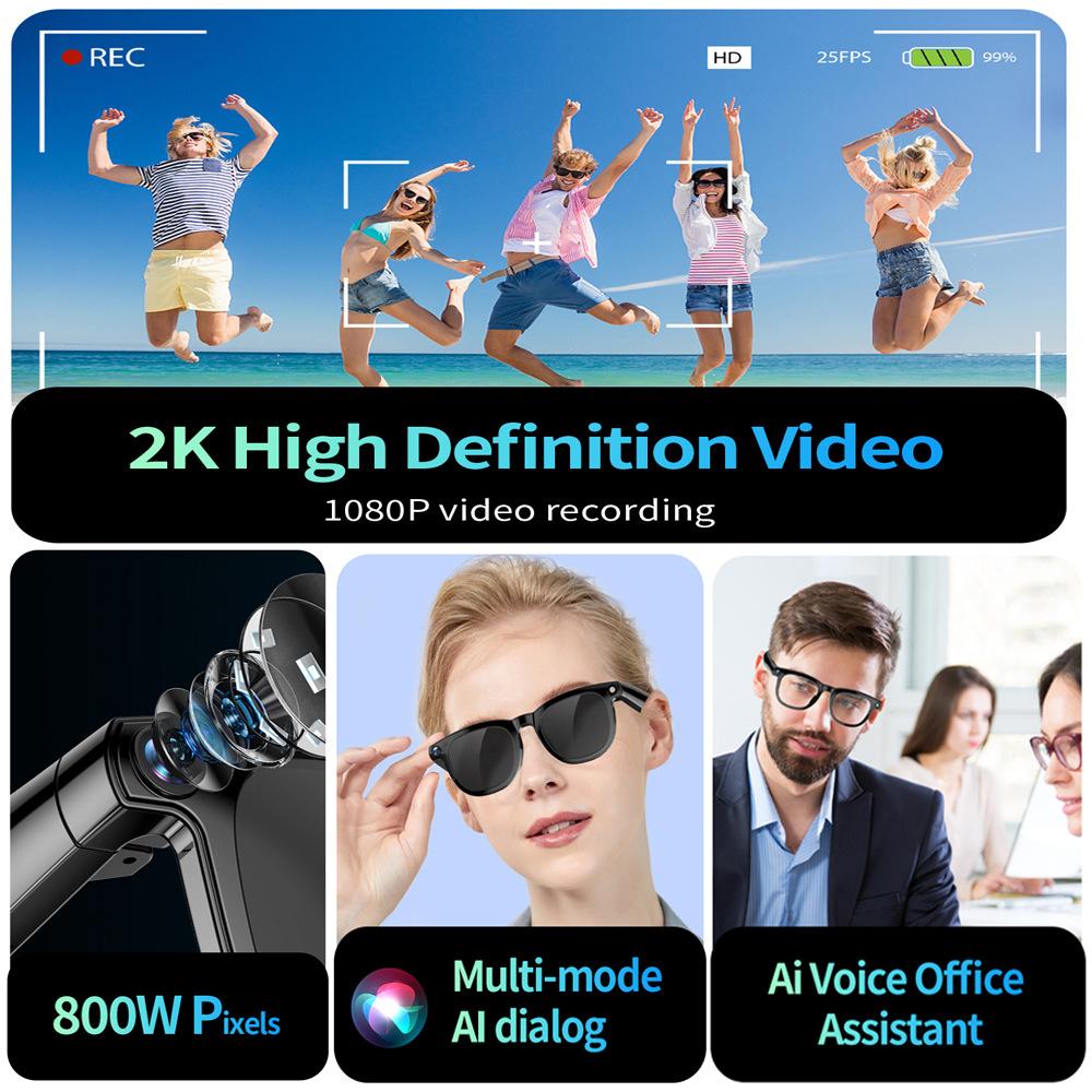 Multifunctional Smart Glasses 4K HD Object Recognition Photo Video Anti-shake 800w Camera Al Conversation Translation Smart Sunglasses IP67 Waterproof