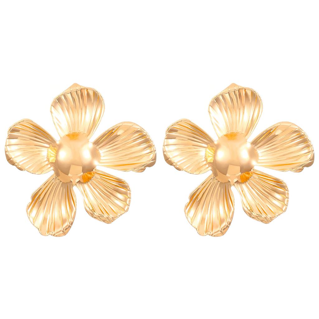 Women's Modern Trend Exaggerated Personality Stud Earrings High End Metal Wrinkled Texture Irregular Geometry Fashion Zircon