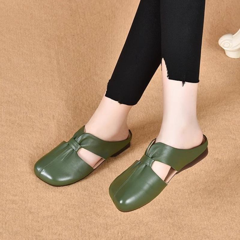 Fashion cool slippers summer new wear solid color one-word single shoes bag head side empty flat slippers