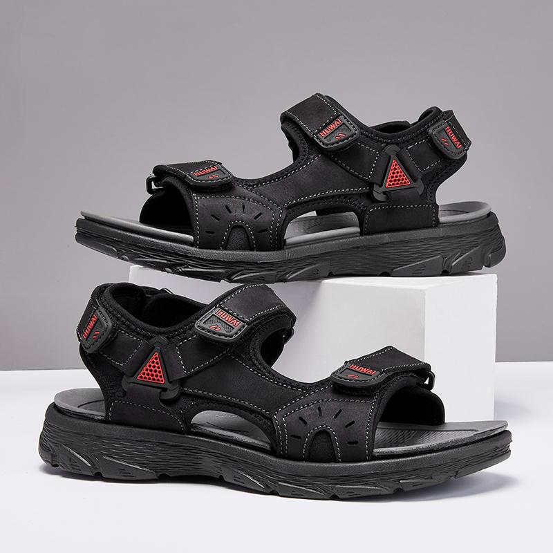 Summer Men's Leather Outdoor  Sport Sandals  Casual Non-Slip Beach Sandals