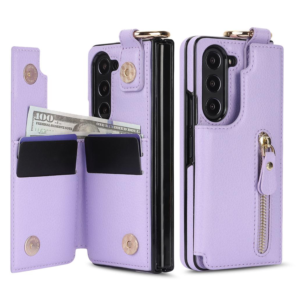 Samsung Z FOld7 Folding Mobile Phone Case FOld6 Zipper Mobile Phone Case Ring Wallet Protection Case