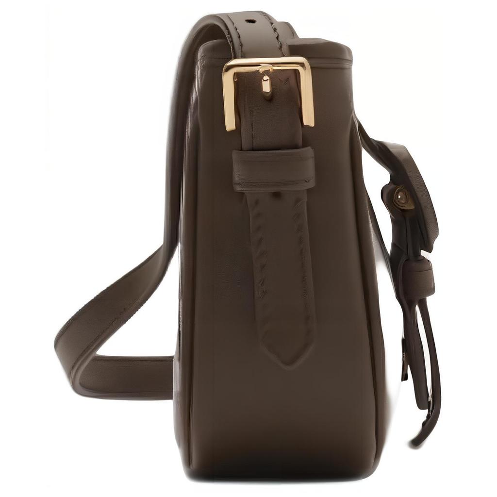 Burberry Checkered Leather Baguette Shoulder Bag With Gold Buckle & Detachable Strap