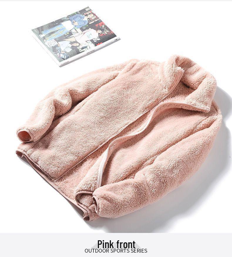 Women's Fuzzy Coral Fleece Jacket – Cozy, Warm, Loose Fit with Stand-Up Collar for Autumn and Winter.