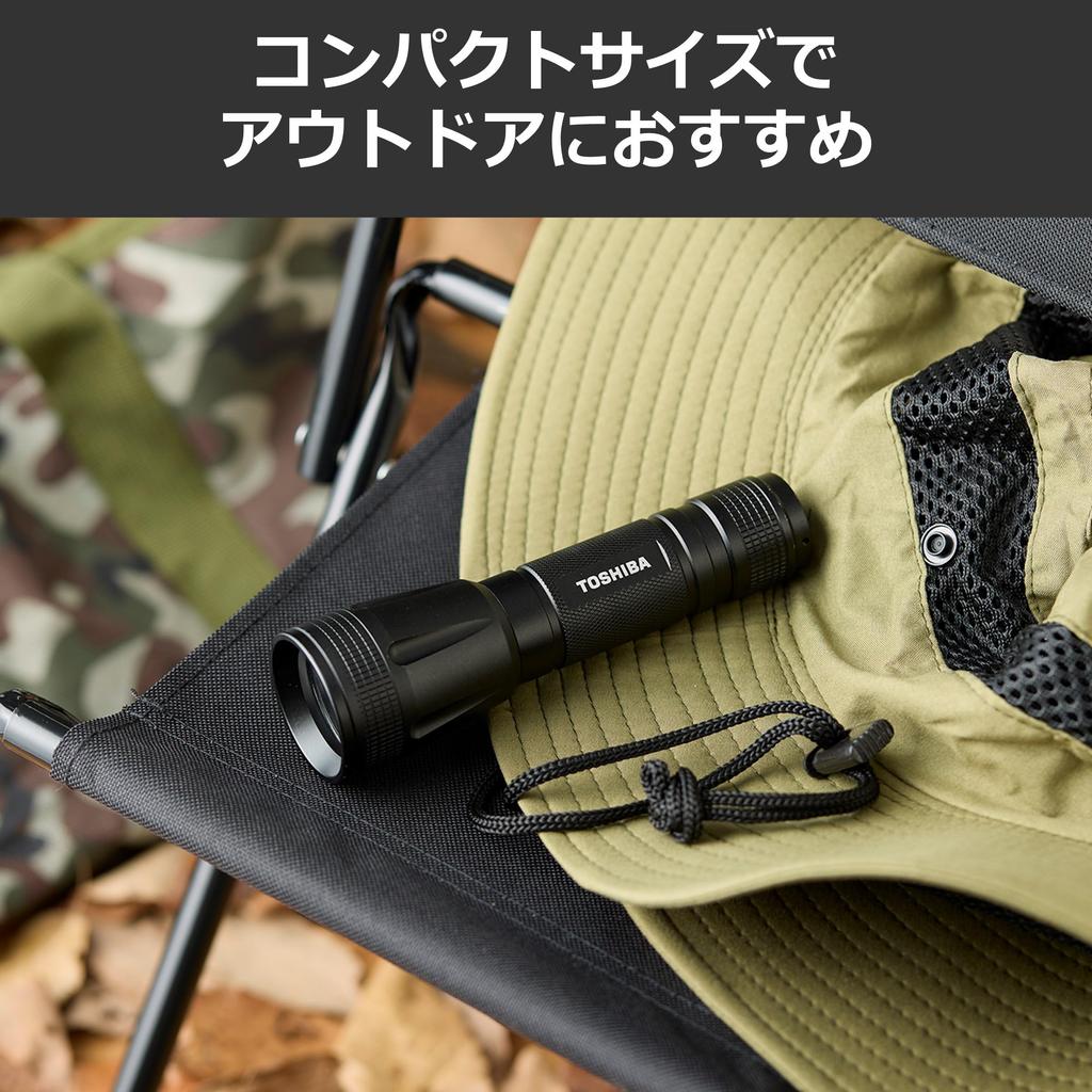 TOSHIBA LED Flashlight with LED Portable Mini Uses 3 AAA Battery KFL-43(K) High-Brightness Chip, 3-Level Dimming, Size,