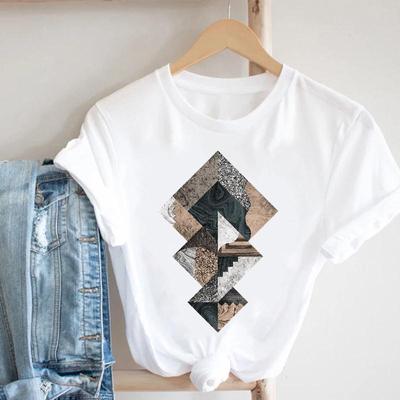 Roupas de moda feminina impressão t topo o pescoço adorável magro tshirt casual impressão dos desenhos animados senhora roupas femininas manga curta camiseta gráfica