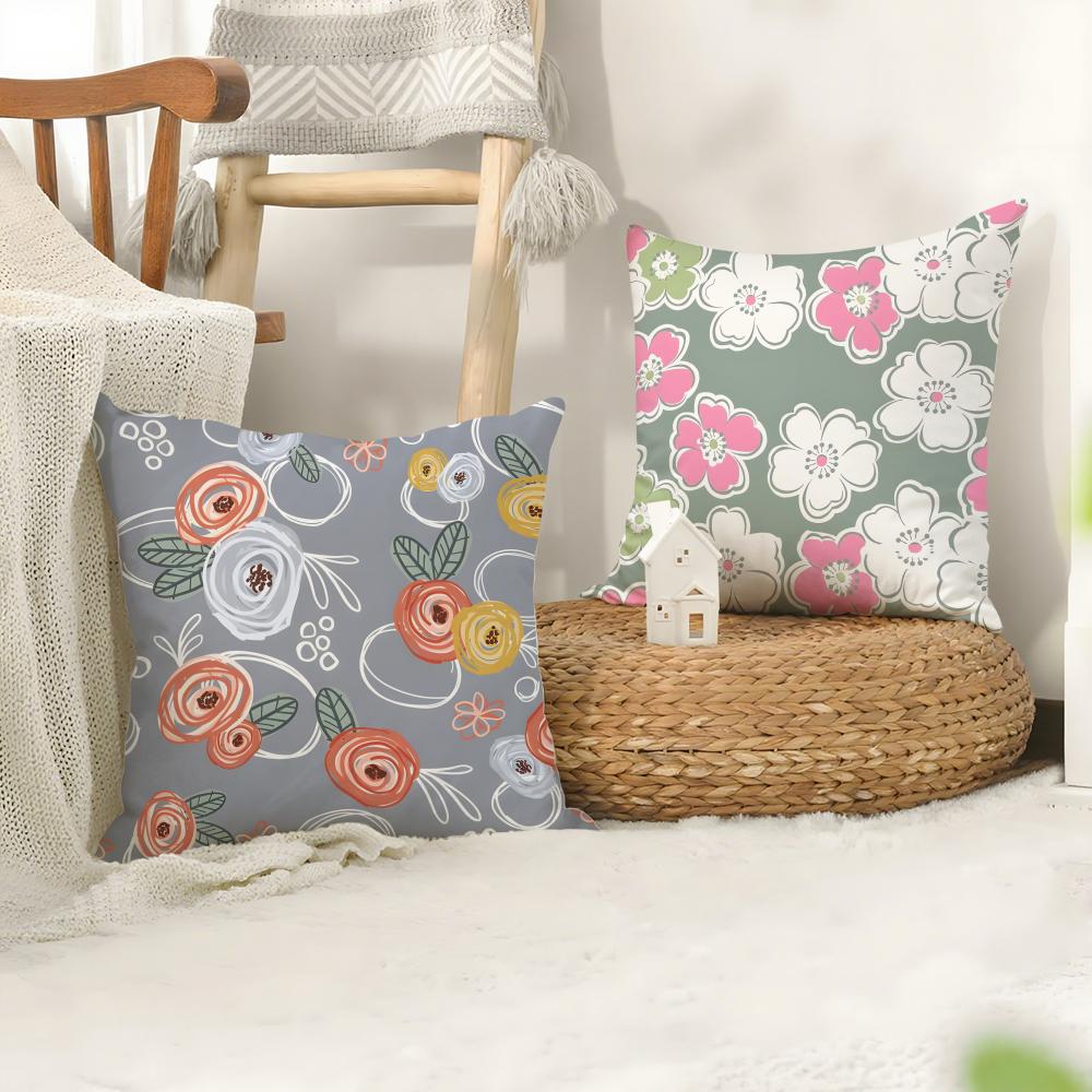 Simple And Elegant Flowers Cushion Cover Plush Fabric Soft Double-Sided Printed Sofa Warm Winter Home Child Gift Pillow Case
