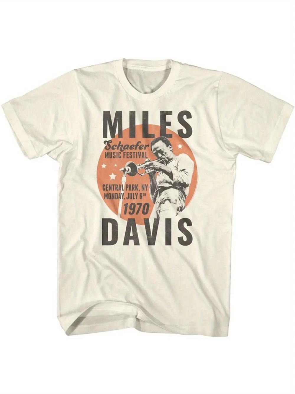 Mills Davis 1970 Central Park Concert Retro TShirt Beige Retro Jazz Festival TShirt with Mills and Trumpet Pattern t shirts S