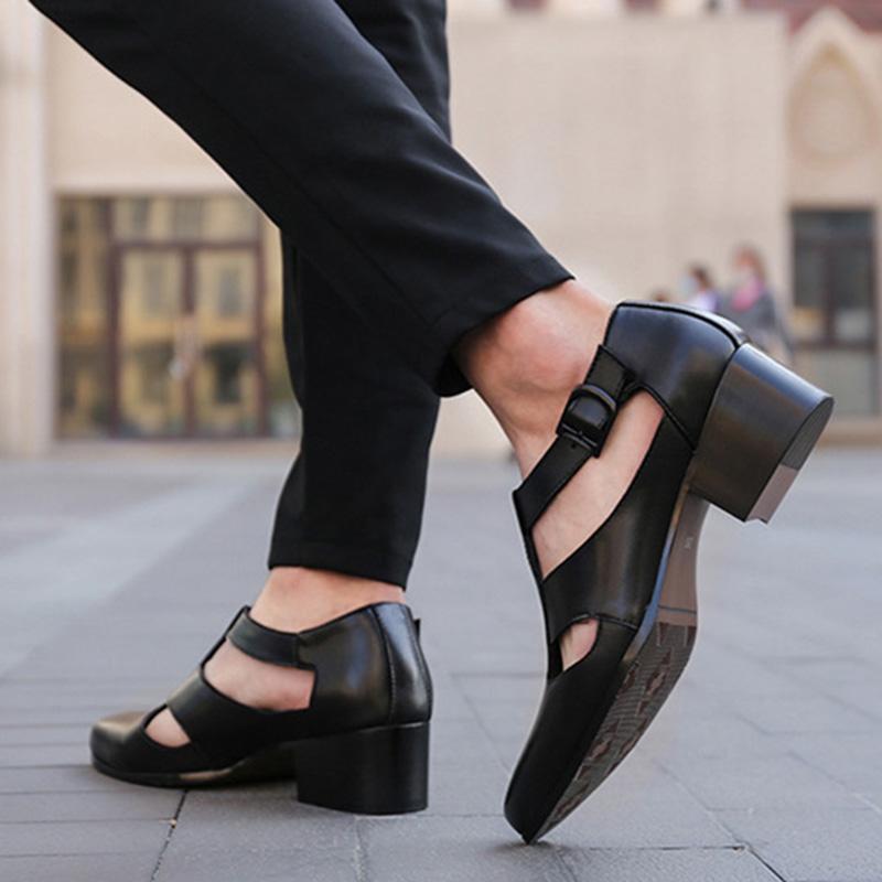 Nuove Sandali da Uomo in Vera Pelle Estivi Nero Puro Aumenta Altezza 6cm Moda Moderni Tacchi Scarpe da Festa Uomo Marchio Calzature Maschili