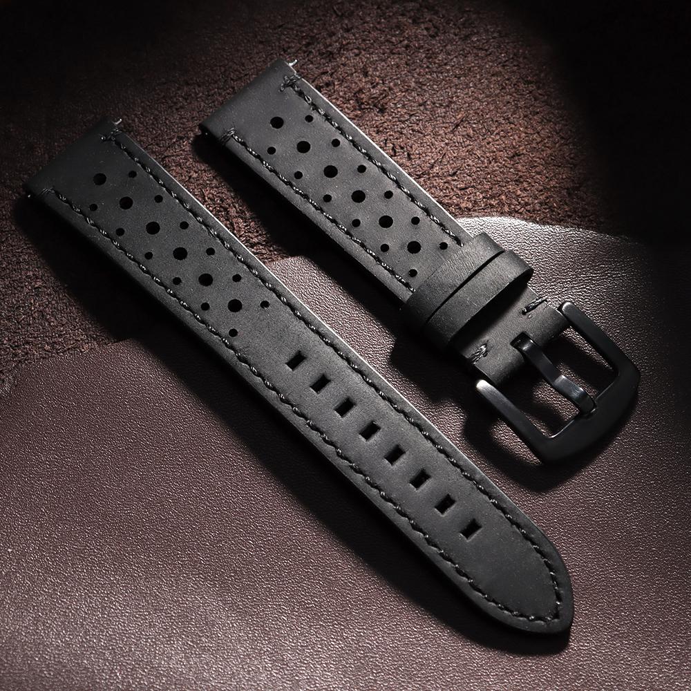 18/19/20/21/22/24mm Cowhide Watch Bands Vintage Racing Leather Watch Strap for Seiko Quick Release Breathable Porous Watchband