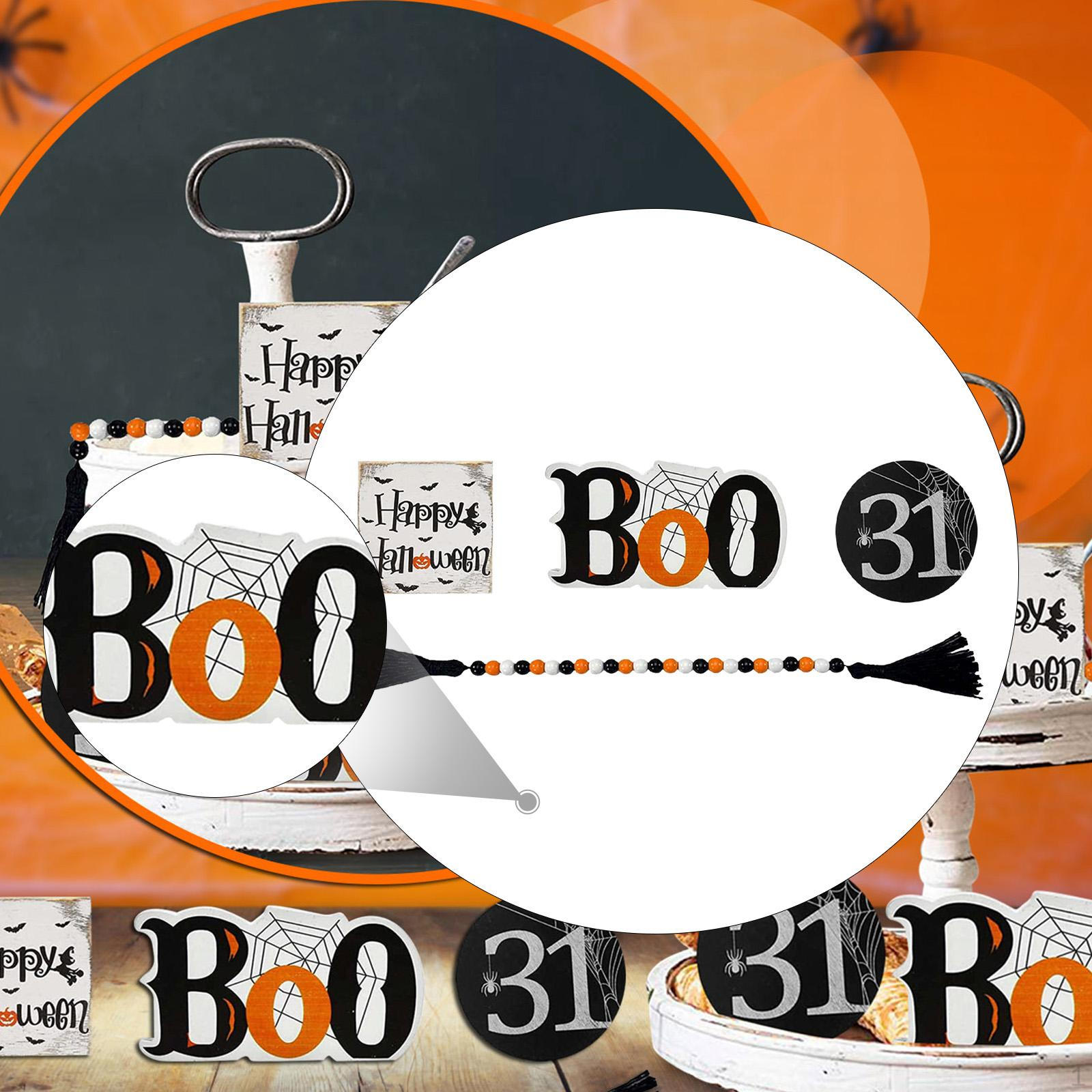 

Хэллоуин Декоративный поднос Декор Гирлянда из бусин Деревянные таблички для внутренних помещений Rope Length 25cm