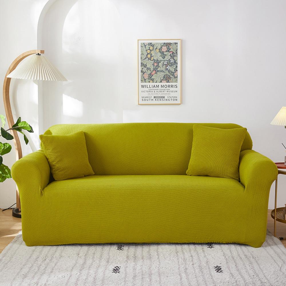 Soft Fleece Sofa Cover Full Elastic Knitted Corn Grain Pure Color Seat Cushion Cover