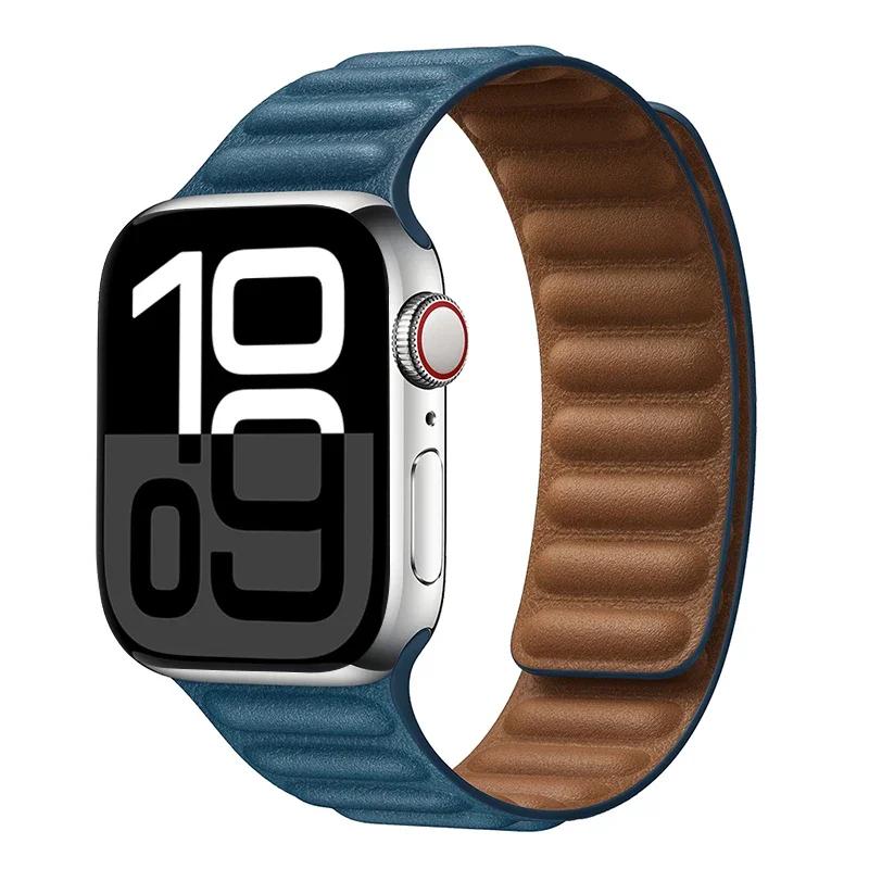 Leather Strap for Apple Watch Band 42mm 46mm 45mm 44mm 40mm Original Magnetic Loop Link Bracelet iWatch Ultar 2 49mm 10 9 8 7 SE