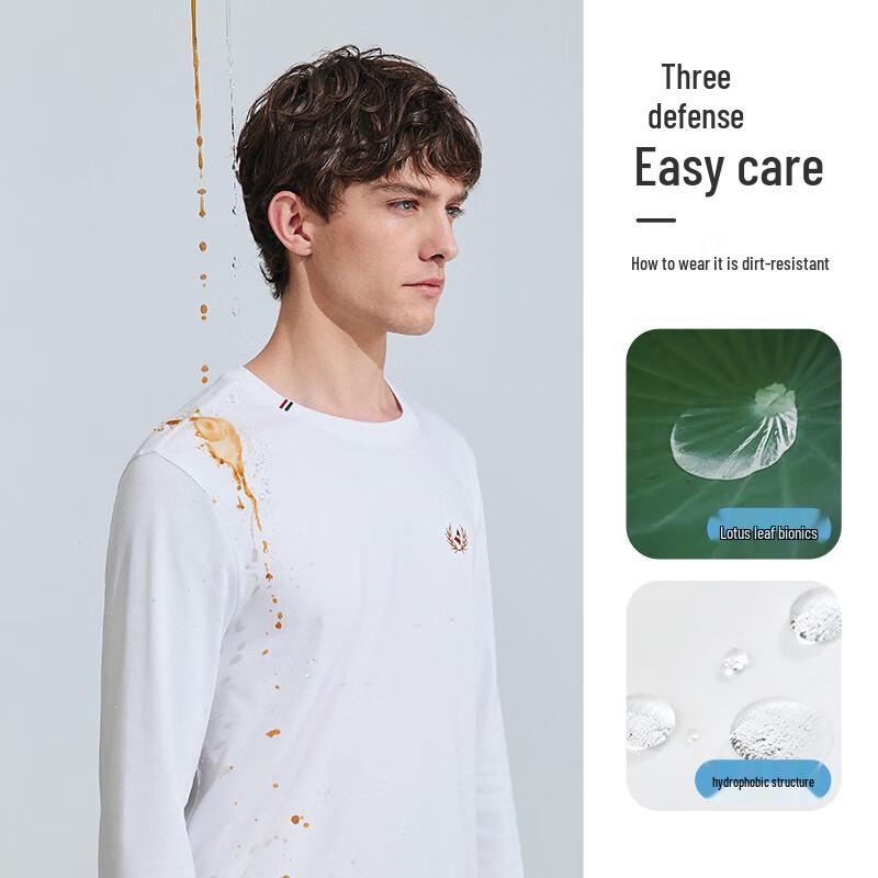 Navigare Men's Stain-Resistant Combed Cotton Long Sleeve T-Shirt