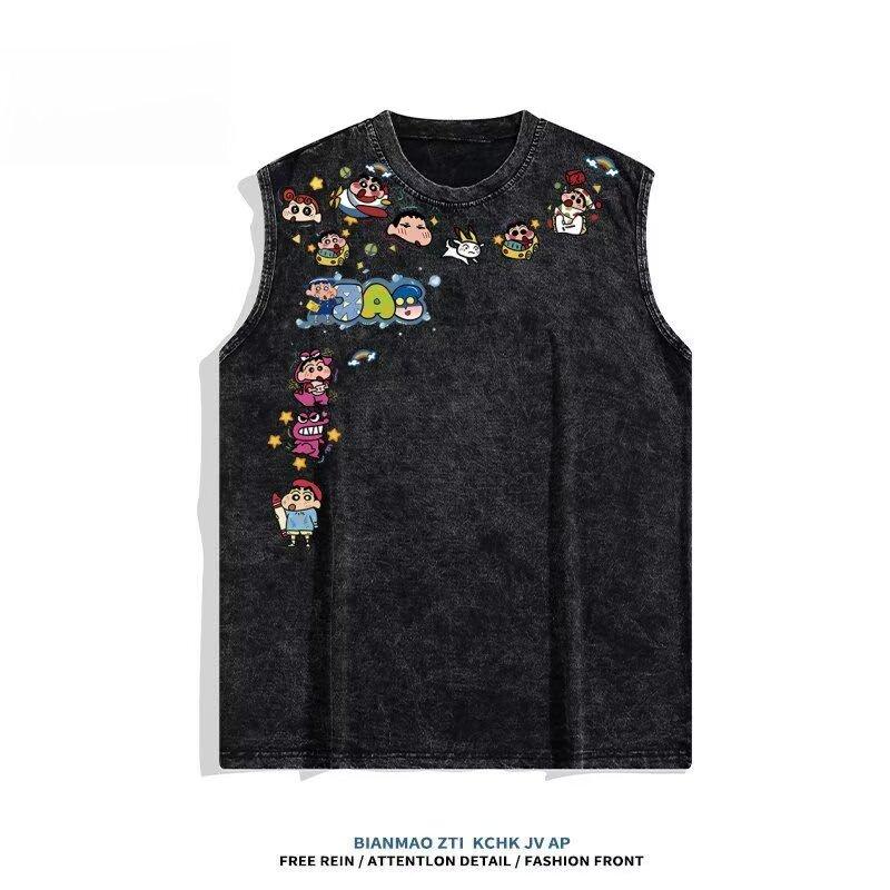 2025 Men'S Summer New Trendy Casual Sleeveless Tank Top For Male Students, Loose And Versatile, Sweat Absorbing, Water Washed, Vintage T-Shirt Tank