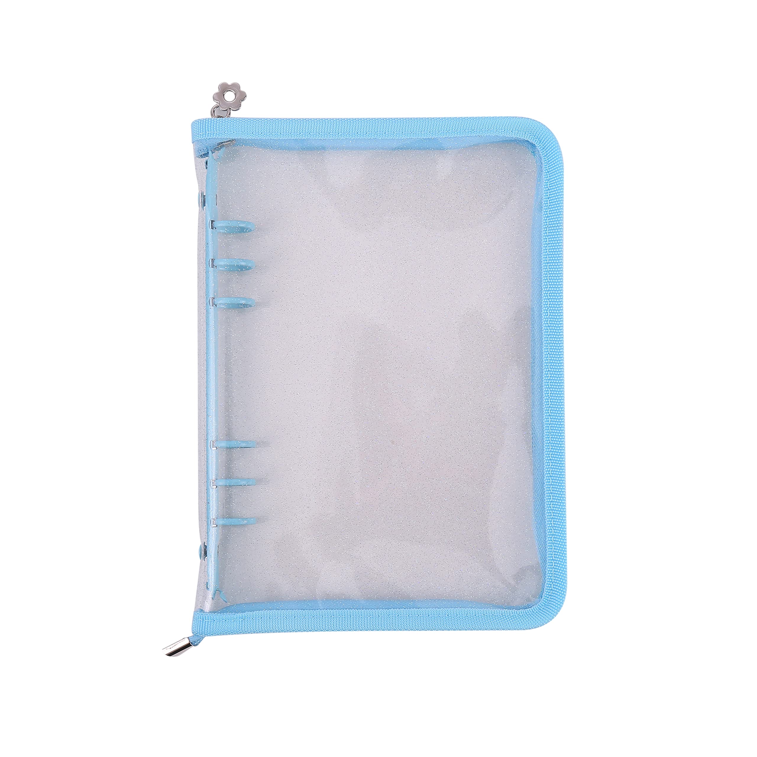 

A5 A6 Clear File Binder Holder Mini Bromide Case System Notebook Refill with Glitter Korea Deco with Zipper [Donalee] 6-Hole (A5, Blue)