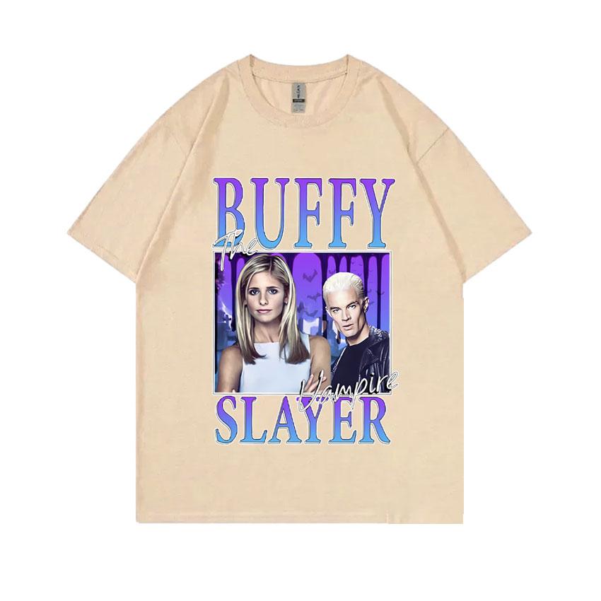 Tv Series Buffy The Vampire Slayer Graphic Tshirt Male Fashion Casual Loose T Shirts Unisex Women Vintage Oversized Ocollar Tees