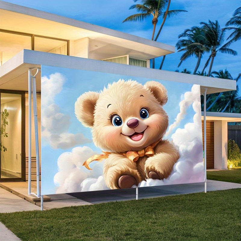 One adorable cartoon bear polyester - with an imaginative sky and cloud design suitable for home room and party decoration