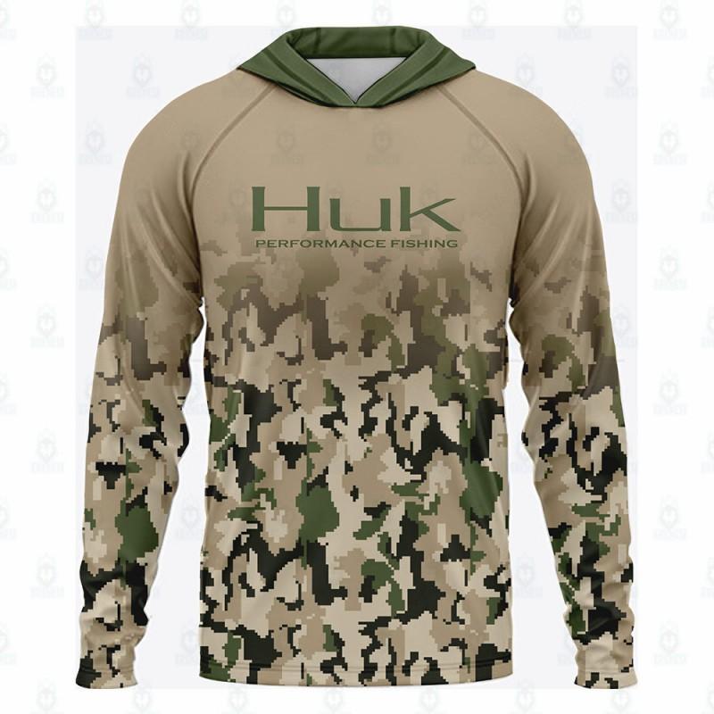 HUK Outdoor Fishing Hooded Sun Protection Shirt Quick-Dry Milk Silk Long Sleeve Men Use