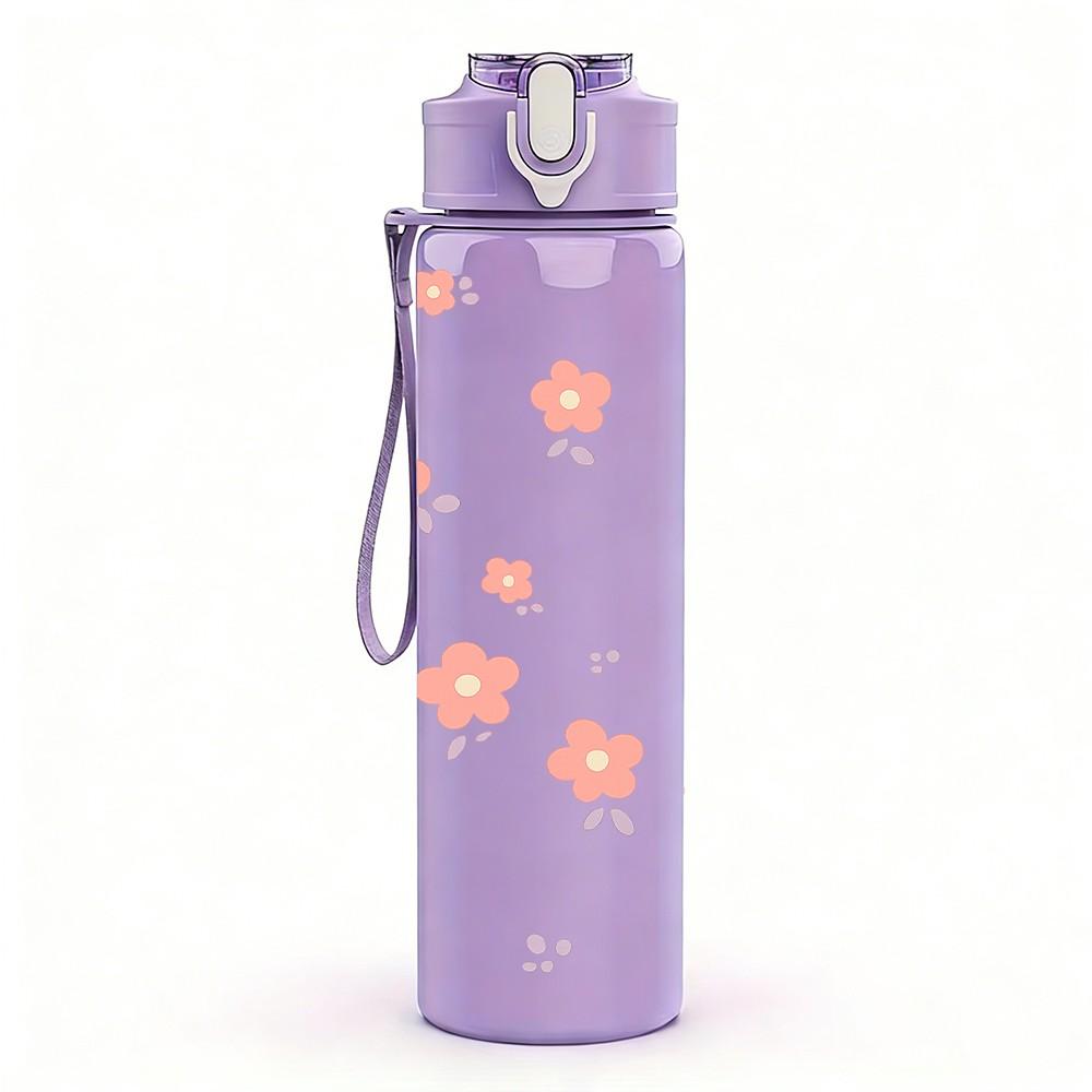 1PC Tiny Pink Simple Floral Pattern Print 750ml Color Plastic Sports Water Bottle Leakproof Flip Straw Lid Suitable for Sports Office Home Use