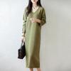 Women Sweater Dress 100% Wool TIDENOVEL V-neck Knit Long Pullover Winter Jumpers Wool Long Dress Female