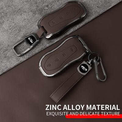 Metal Leather Car Key Case Cover For Geely Tugella Boyue Atlas Pro Gili Tugella Protected Shell Keychain Fob Accessories