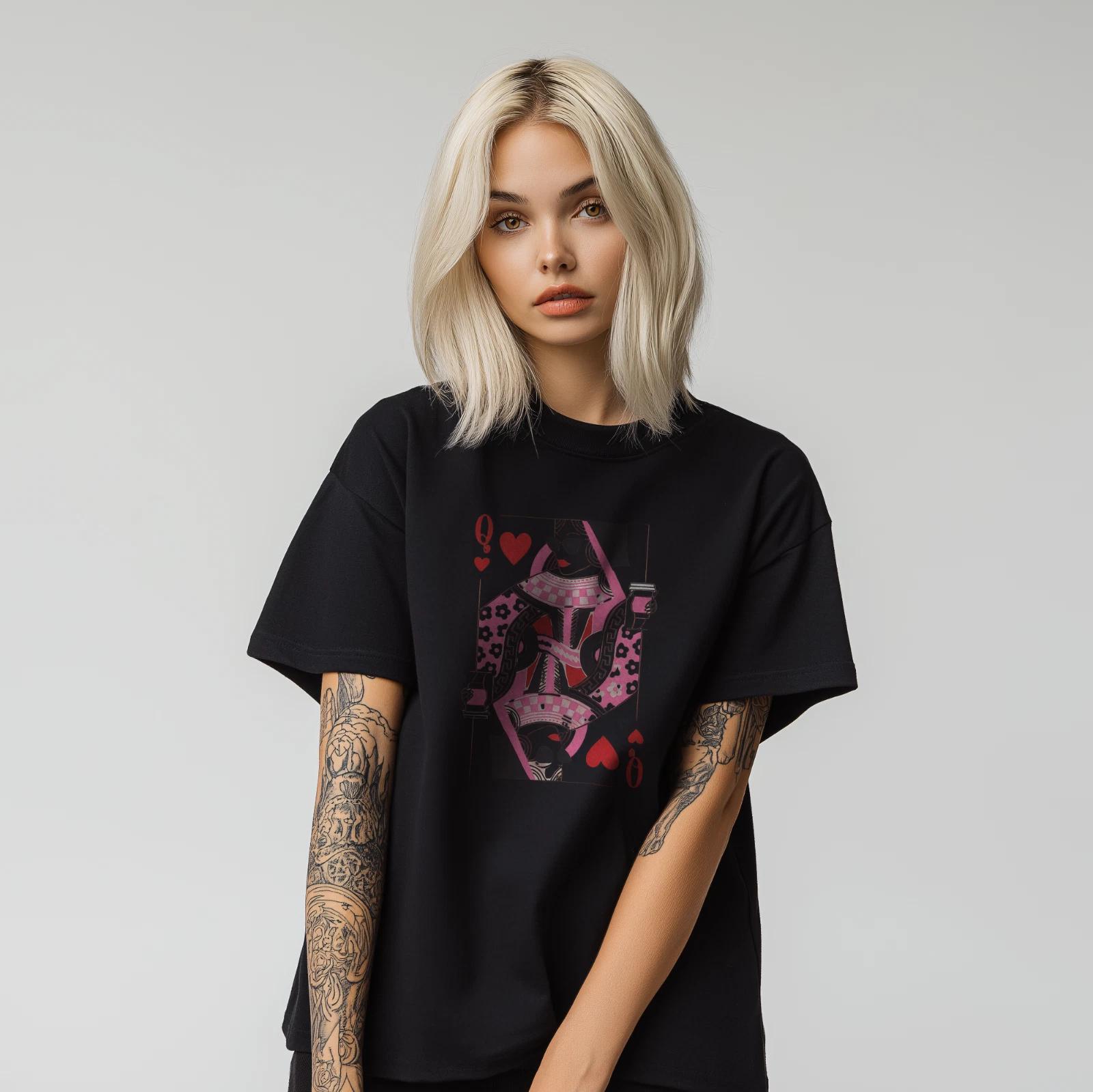 Queen of Hearts Coffee T-Shirt – Poker Card Graphic Tee, Playing Card Queen A107 XL