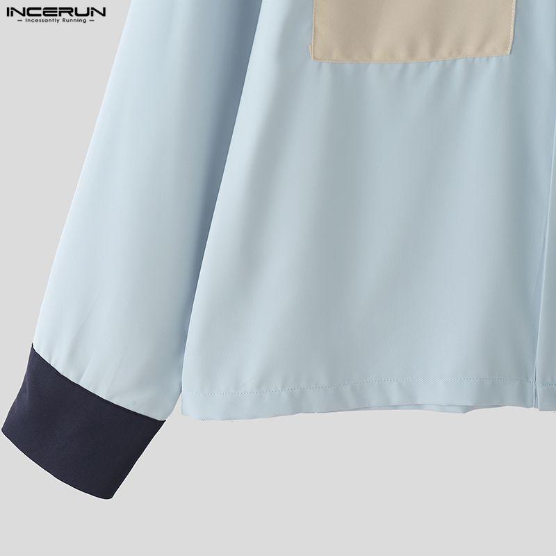 INCERUN Plus Size Men Casual Lapel Neck Long Sleeve Patchwork Buttons Shirts Tops