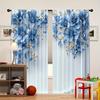 2pcs Elegant Blue Floral Print Curtains – Polyester Rod Pocket Panels for Dining Room   Bedroom & Living Room