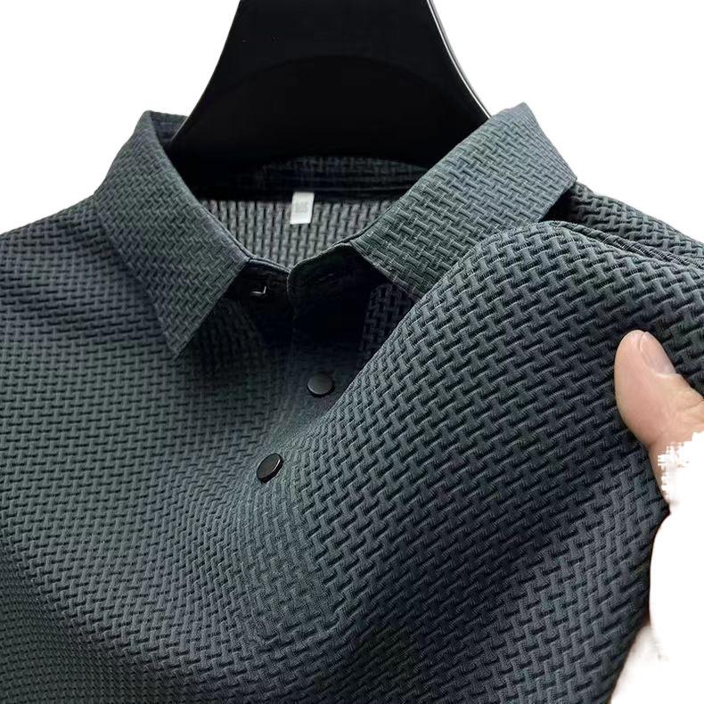 Men's Ice Silk Short-Sleeve Polo Shirt - Breathable, Cool, Solid Color, Turn-Down Collar