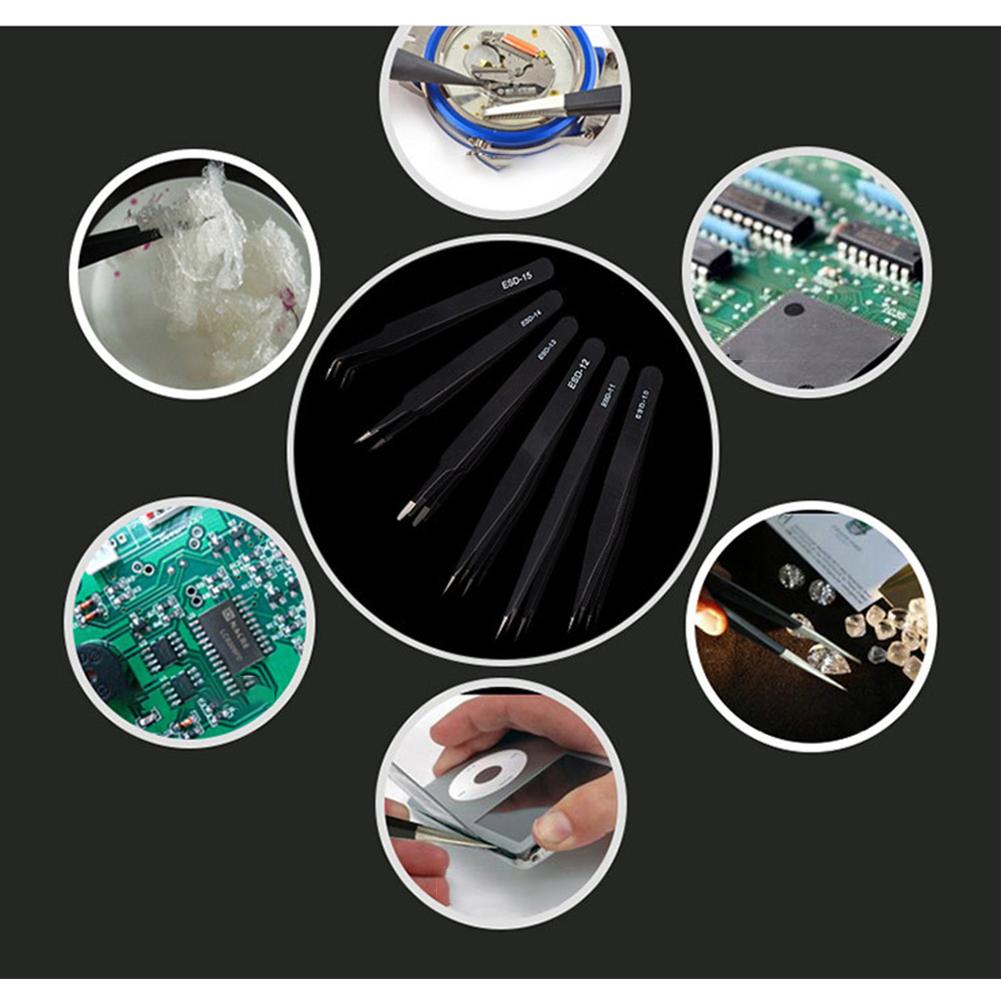 Safe Stainless Steel Anti-static ESD Tweezers Industrial Precision Pointed Elbow Curved Straight Tweezers