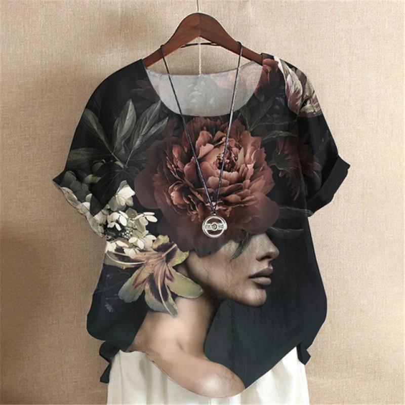 Oil Painting Y2k Girls Digital 3D Print Summer Fashion Women T-shirt Short Sleeve Everyday T-shirt Harajuku Vintage Pullover
