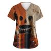 Women's Fashion Short Sleeve Halloween Print V-Neck Pocket Workwear Tops