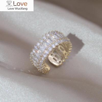 14K Vergoldung Luxus Geometrische Zirkon Ringe Korea Neue Mode Schmuck Elegante Frauen Party Öffnung Einstellbar Zubehör