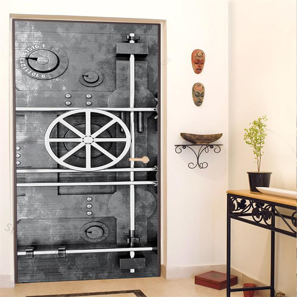 PVC Self-Adhesive Waterproof Door Sticker Modern Simulation Door Mural Wallpaper Living Room Study Home Decor Art Door Poster