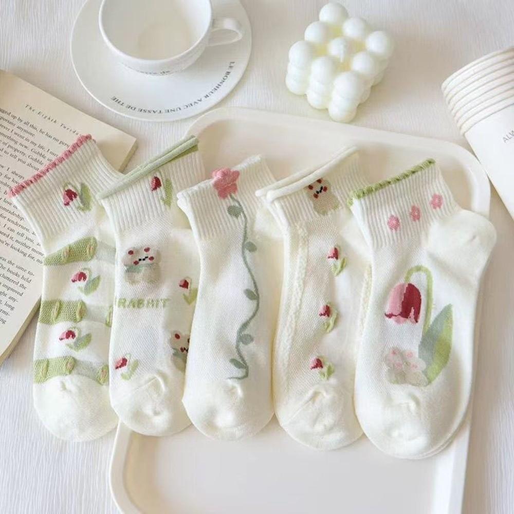 Breathable Women Ankle Socks Ruffle Lace Bow Embroidery Socks New Cotton Short Socks