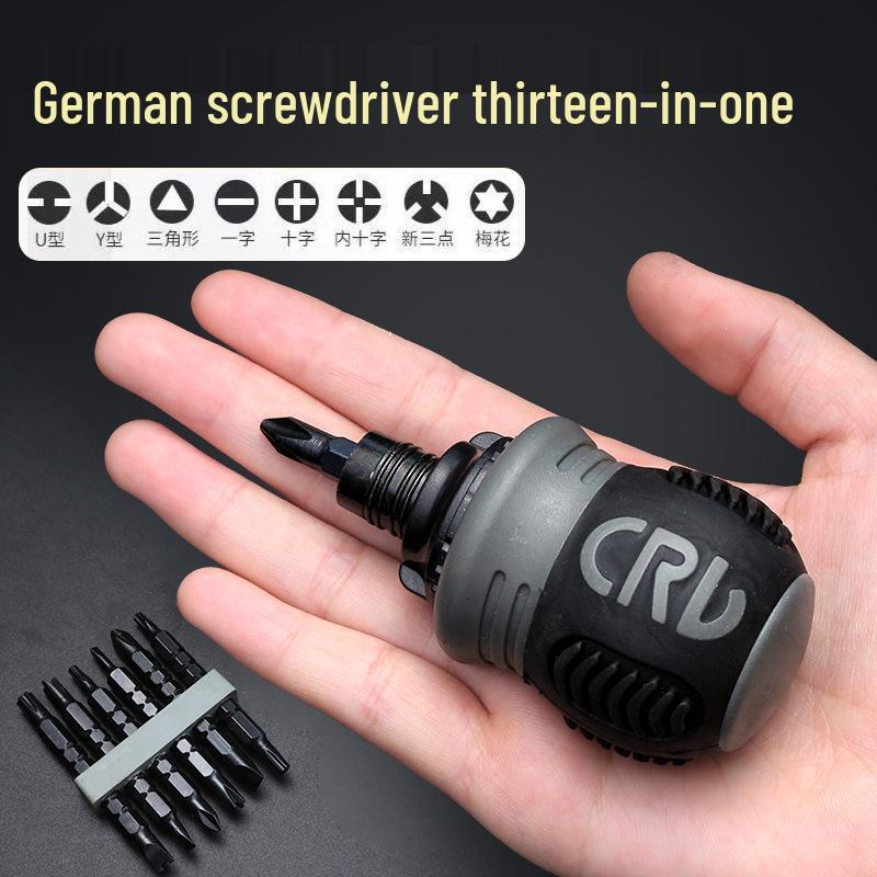 Dual-Head Ratcheting Telescopic Screwdriver with Phillips, Slotted, and Torx Heads