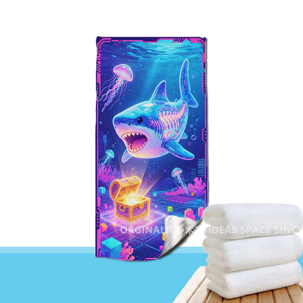 Cyberpunk Shark Treasure Beach Towel Patterned Sunscreen And Windproof Suitable For Swimming Pool Camping Travel