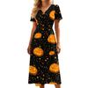Women's V-Neck Short Sleeve Halloween Print Casual Dress for Halloween Party