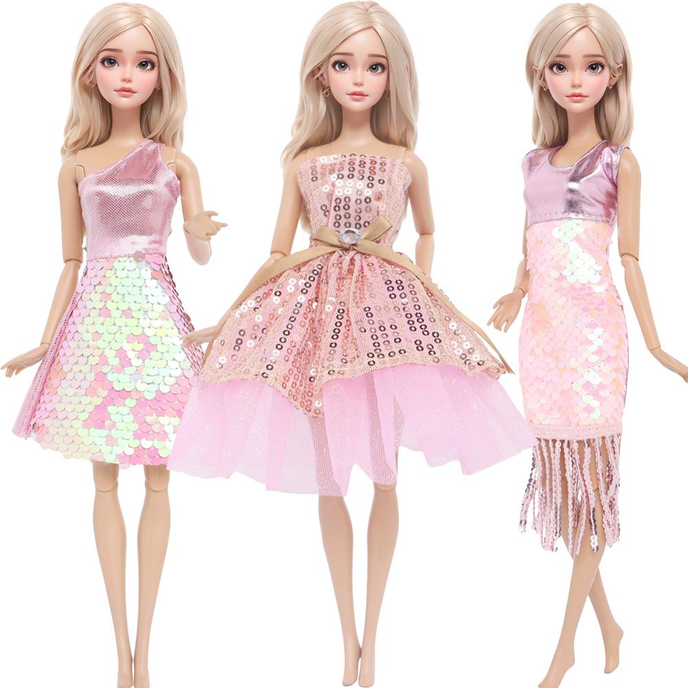 

3 шт./компл. Модная одежда и аксессуары для куклы Барби 11,5 Кукла принцесса для девочки Блестящее розовое белое фиолетовое платье Наряд Детская игрушка подарок