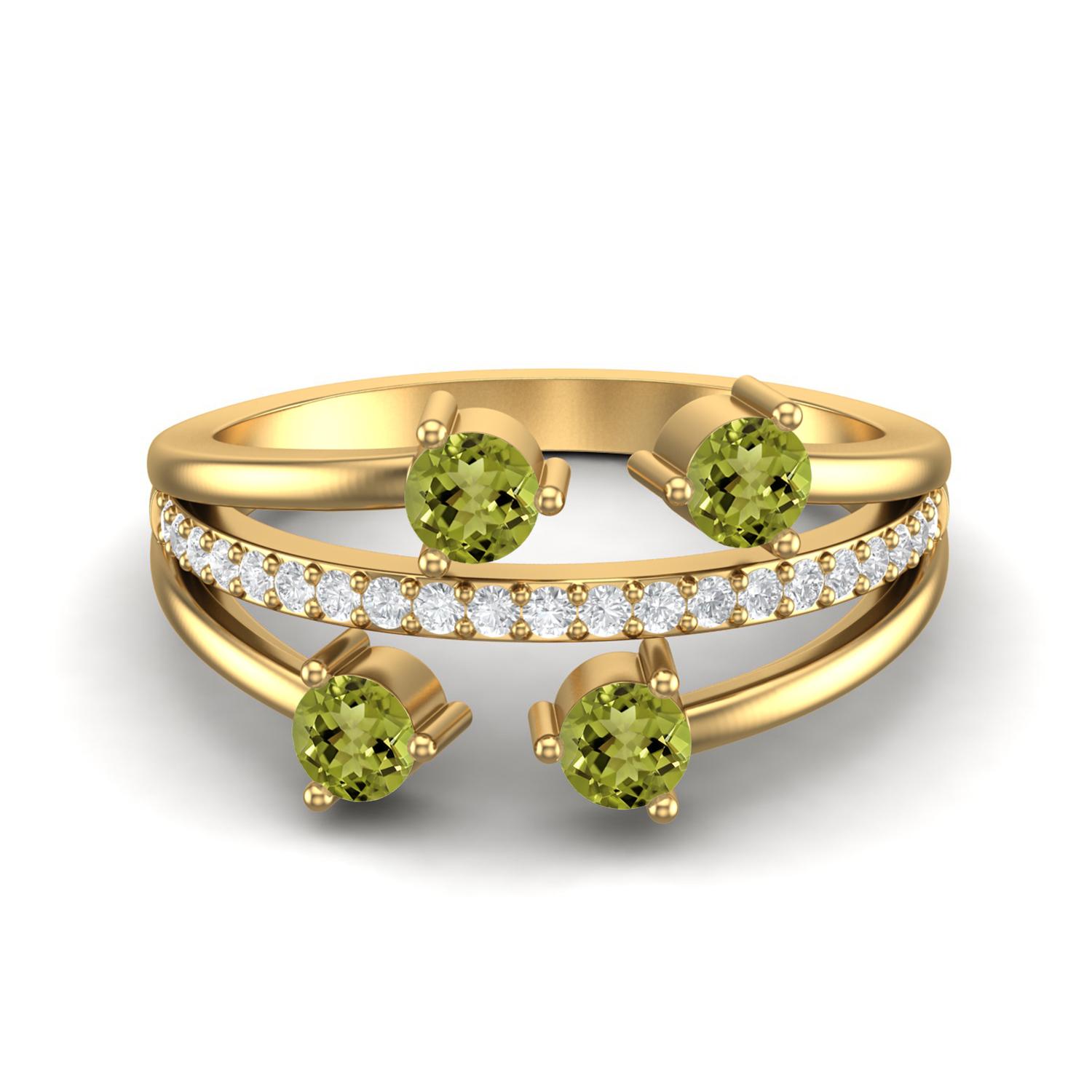 0.78 Ctw Round Peridot 925 Sterling Silver Gold Vermeil Four Stone Women Wedding Ring 6