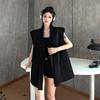 Women Summer High Sense Minimalist Sleeveless Blazer Fashionable Collarless Vest Blazer Jacket Casual Trendy Outerwear Top