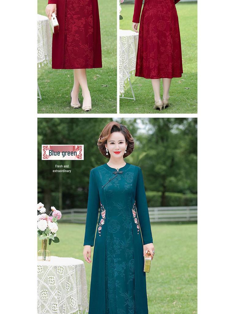 Mamas ethnischer Stil Frühlings-Cheongsam: Elegantes zweiteiliges Hochzeits- und Abendkleid für Frauen mittleren Alters und ältere Frauen
