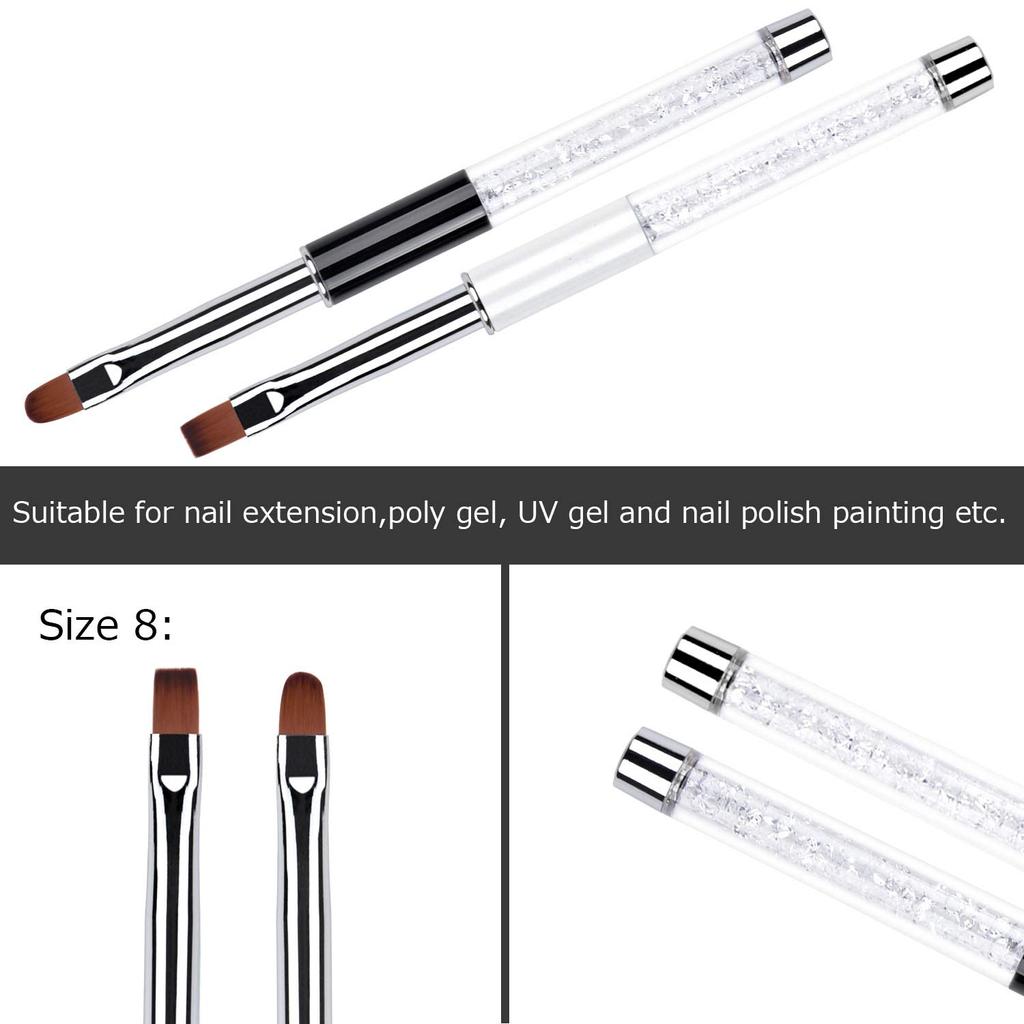 Oval & Flat UV Gel Nail Brush Rhinestone Handle Professional Nail Art Design Brushes