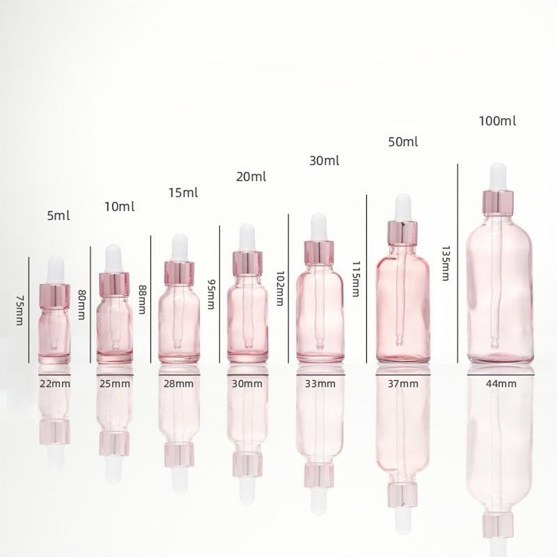 Dropper Bottles Refillable 5-100Ml Rose Gold Lid Cosmetic Container Glass Aromatherapy Liquid For Essential Massage Oil Pipette