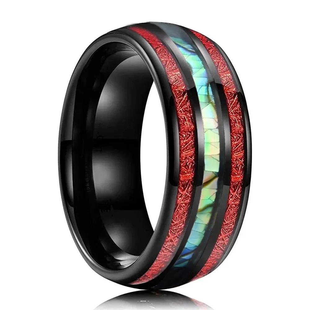 Fashion 8mm Men Stainless Steel Koa Wood Rings Inlay Galaxy Colorful Opal Rings For Men Wedding Engagement Band Jewelry Gift