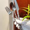 French Style Cutlery 304 Stainless Steel Hammered Texture Tableware Non-Slip Handle Small Waist Design Serrated Knife Sharp Fork Spoon